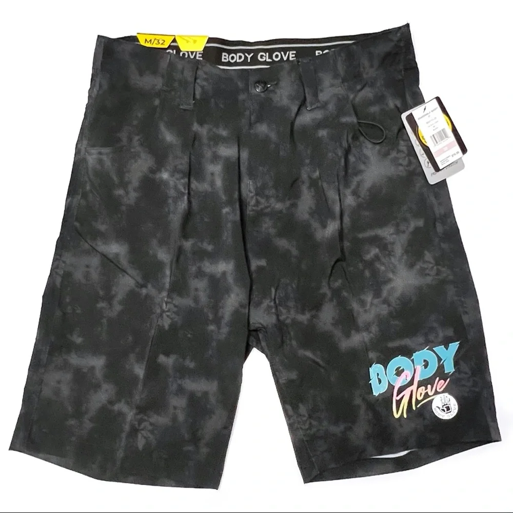 Body Glove Boardshorts Black Tie Dye Logo 21” Boardwalk Swim Shorts Size Medium